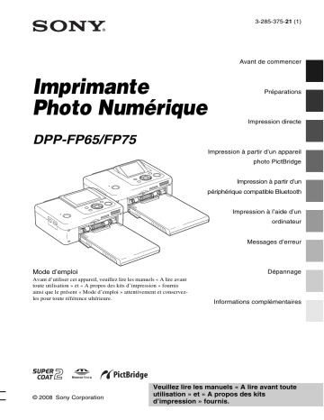 Manuel du propriétaire | Sony DPP-FP75 Manuel utilisateur | Fixfr