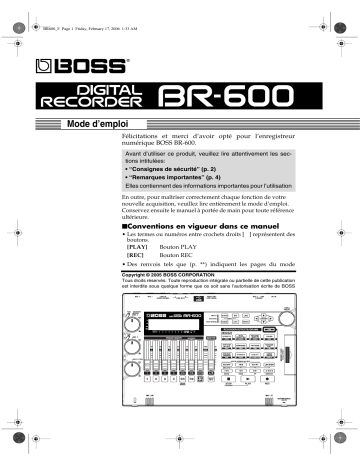 Mode d'emploi | Boss BR-600 Manuel utilisateur | Fixfr