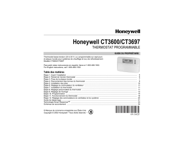 Manuel du propriétaire | Honeywell CT3600 Manuel utilisateur | Fixfr
