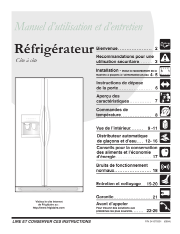 GLRS263ZDB | GLRS263ZDW | Manuel du propriétaire | Frigidaire GLRS263ZDQ Manuel utilisateur | Fixfr