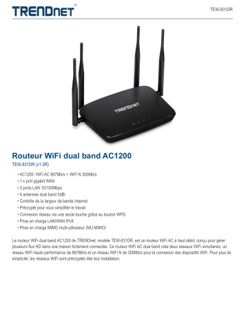 Trendnet TEW-831DR AC1200 Dual Band WiFi Router Fiche technique | Fixfr