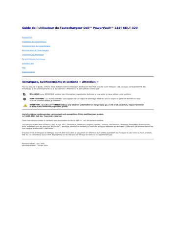 Dell PowerVault 122T SDLT 320 (Autoloader) storage Manuel utilisateur | Fixfr