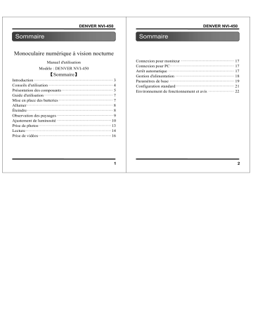 Denver NVI-450 Digital night vision mononuclar Manuel utilisateur | Fixfr