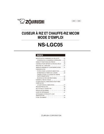 Manuel du propriétaire | Zojirushi NS-LGC05 Manuel utilisateur | Fixfr
