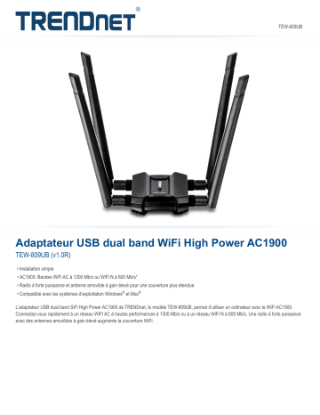 RB-TEW-809UB | Trendnet TEW-809UB AC1900 High Power Dual Band Wireless USB Adapter Fiche technique | Fixfr