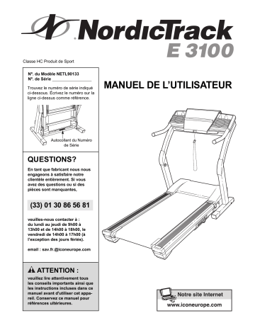 E 3100 | E 3100 Treadmill | NordicTrack NETL90133 Manuel utilisateur | Fixfr