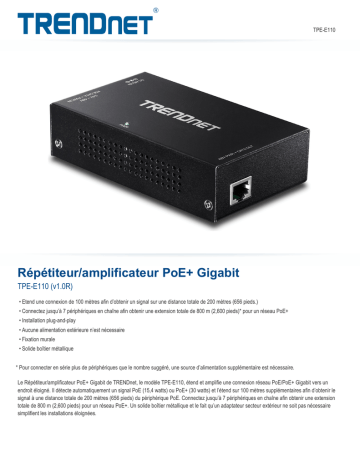 Trendnet RB-TPE-E110 Gigabit PoE+ Repeater/Amplifier Fiche technique | Fixfr