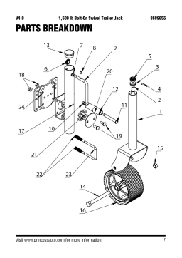 Power Fist 8689655 1,500 lb Bolt-On Swivel Trailer Jack Manuel utilisateur