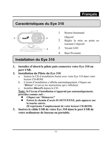 Manuel du propriétaire | Genius EYE 310 Manuel utilisateur | Fixfr