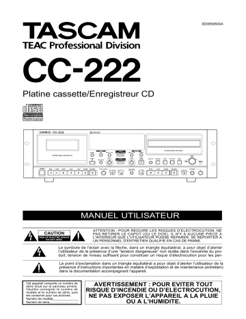 Manuel du propriétaire | Tascam CC-222 Manuel utilisateur | Fixfr