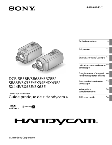 DCR SX63E | DCR SR88E | DCR SX53E | DCR SX43E | DCR SX44E | DCR SX34E | DCR SR58E | DCR SX33E | DCR SR78E | Sony DCR SR68E Mode d'emploi | Fixfr