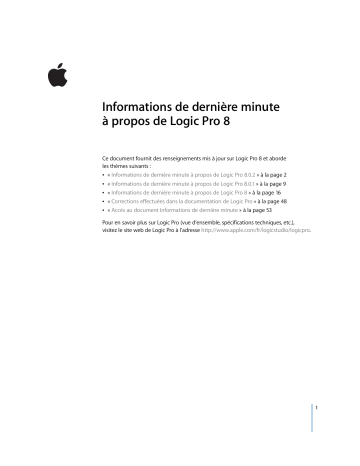 Manuel du propriétaire | Apple Logic Pro 8 Manuel utilisateur | Fixfr