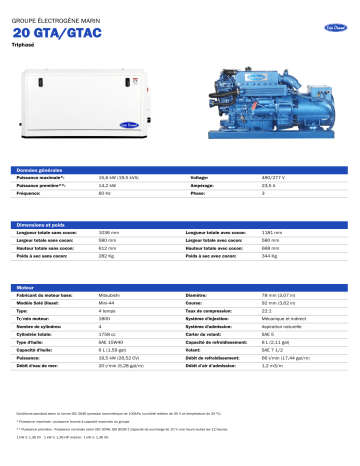 Solé Diesel 20 GTA/GTAC Marine Generator Manuel utilisateur | Fixfr