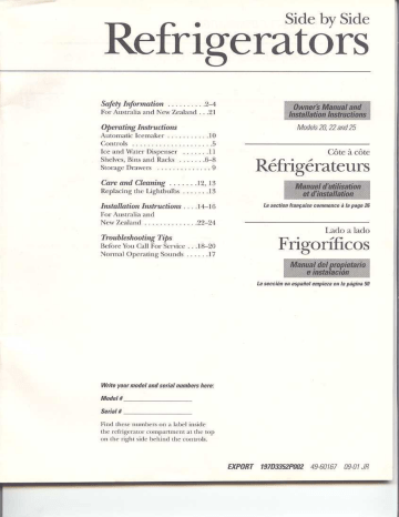 Manuel du propriétaire | GE SIDE-BY-SIDE REFRIGERATOR 20 Manuel utilisateur | Fixfr