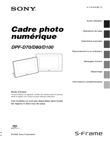 Manuel du propriétaire | Sony DPF-D80 Manuel utilisateur | Fixfr