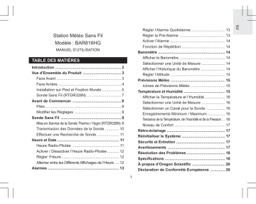 Manuel du propriétaire | Oregon Scientific BAR816HG Manuel utilisateur | Fixfr