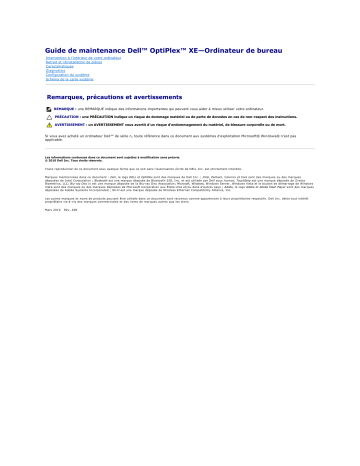 Dell OptiPlex XE desktop Manuel utilisateur | Fixfr
