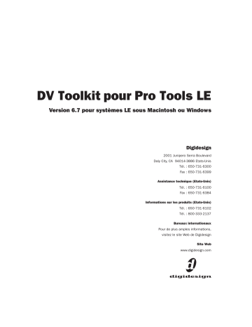 Mode d'emploi | Avid Digidesign DV ToolKit version 6.7 systèmes LE Macintosh Windows Manuel utilisateur | Fixfr