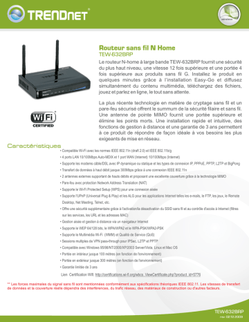 Trendnet TEW-632BRP Wireless N Home Router Fiche technique | Fixfr