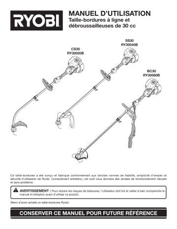 Manuel du propriétaire | Ryobi RY30020B Manuel utilisateur | Fixfr