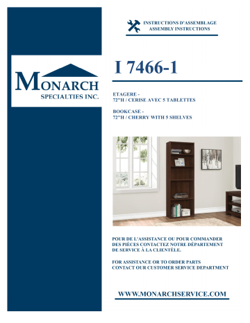 Monarch Specialties I 7466 BOOKCASE Manuel utilisateur | Fixfr