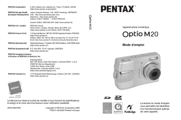 Pentax Série Optio M20 Mode d'emploi | Fixfr