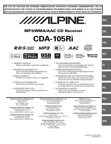 Manuel du propriétaire | Alpine CDA-105Ri Manuel utilisateur | Fixfr