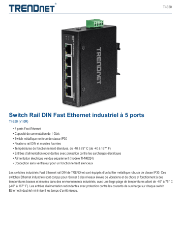 Trendnet TI-E50 5-Port Industrial Fast Ethernet DIN-Rail Switch Fiche technique | Fixfr