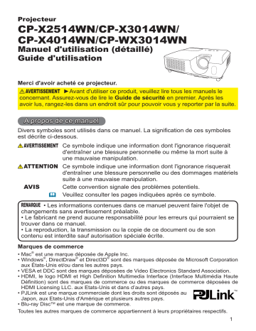 Manuel du propriétaire | Hitachi CP-X3014WN Manuel utilisateur | Fixfr