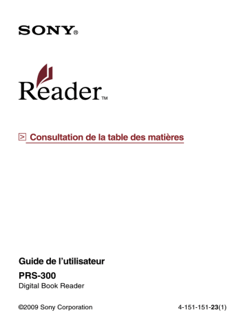 PRS-300 | Mode d'emploi | Sony PRS 300 Manuel utilisateur | Fixfr