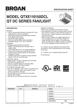 Broan QTXE110150DCL QTDC Series 110 CFM-150 CFM Bathroom Exhaust Fan with LED, ENERGY STAR spécification
