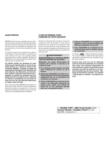 Manuel du propriétaire | Nissan FRONTIER 2005 Manuel utilisateur | Fixfr