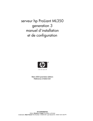 Manuel du propriétaire | HP PROLIANT ML350 G3 SERVER Manuel utilisateur | Fixfr
