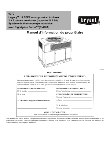 Bryant 607C Legacy™ Line Heat Pump Systems Manuel du propriétaire | Fixfr