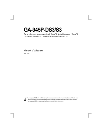 Manuel du propriétaire | Gigabyte GA-945P-DS3 Manuel utilisateur | Fixfr