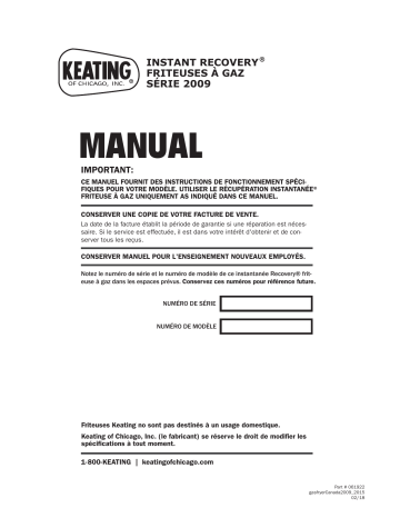 Manuel du propriétaire | Keating Series 2009 Canada Instant Recovery Fryer Manuel utilisateur | Fixfr