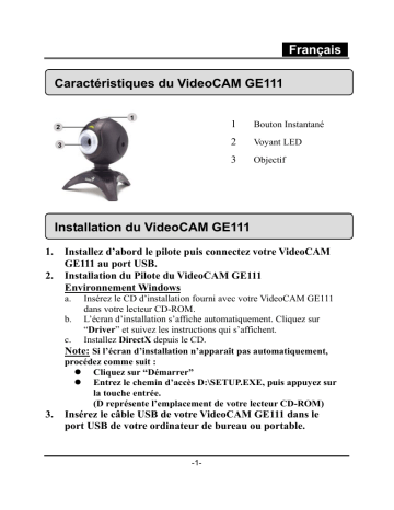 Manuel du propriétaire | GENUIS VIDEOCAM GE111 Manuel utilisateur | Fixfr