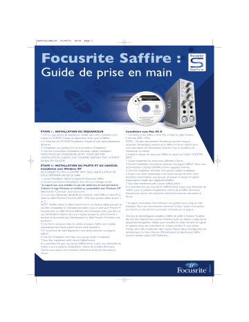 Guide de démarrage rapide | Focusrite Saffire Manuel utilisateur | Fixfr