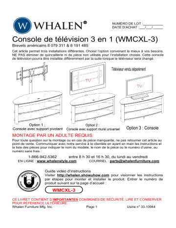 Whalen WMCXL-3 WMCXL-3 TV Console  Manuel utilisateur | Fixfr