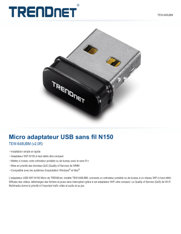Trendnet TEW-648UBM Micro N150 Wireless USB Adapter Fiche technique | Fixfr