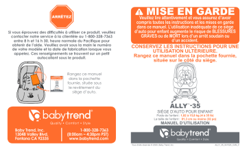 Manuel du propriétaire | Baby Trend Canadian Ally 35 Infant Seat - French Car Seat Manuel utilisateur | Fixfr