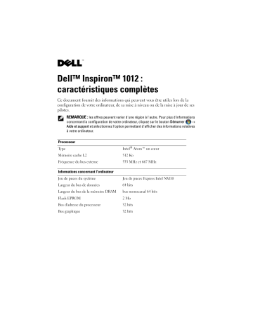 Dell Inspiron Mini 10 1012 laptop Manuel utilisateur | Fixfr