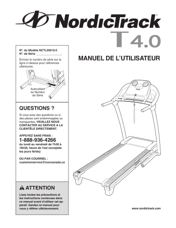 T 4.0 Treadmill | NordicTrack NCTL05610.0 Manuel utilisateur | Fixfr