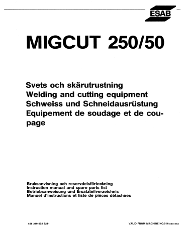 ESAB MIGCUT 250/50 Manuel utilisateur | Fixfr