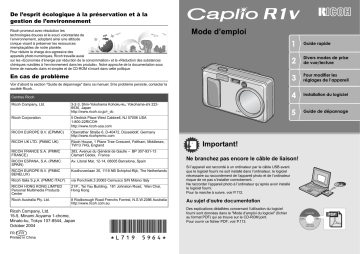 Manuel du propriétaire | Ricoh Caplio R1V Manuel utilisateur | Fixfr