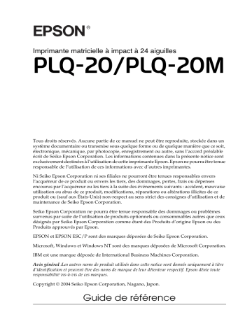 Manuel du propriétaire | Epson PLQ-20 Manuel utilisateur | Fixfr