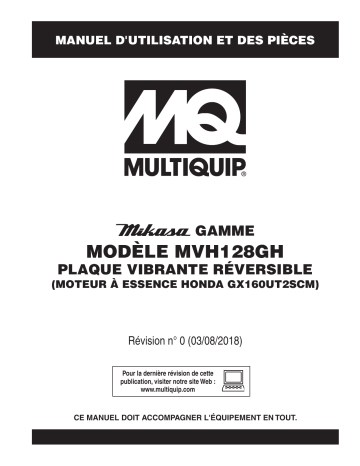 Mode d'emploi | MQ Multiquip MVH128GH Plaques vibrantes réversible Manuel utilisateur | Fixfr
