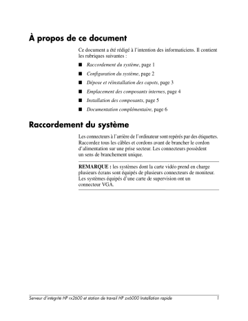 Manuel du propriétaire | HP INTEGRITY RX2600 SERVERS Manuel utilisateur | Fixfr