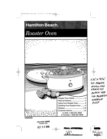 Hamilton Beach 31195 Oven User Manual | Fixfr