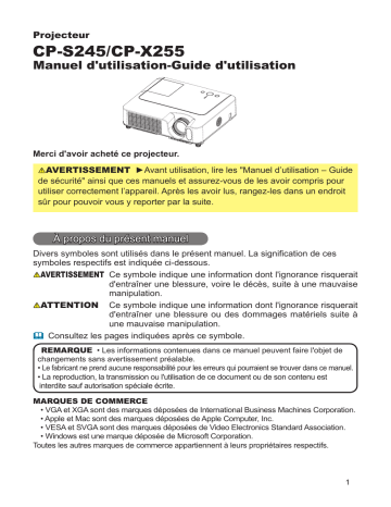 Manuel du propriétaire | Hitachi CP-S245WF Manuel utilisateur | Fixfr